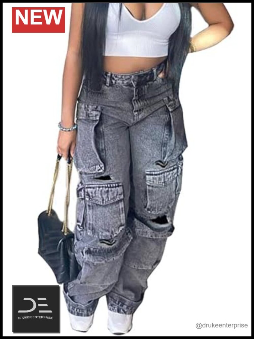 Y2K Baggy Cargo Jeans High Waisted Wide Leg Denim Pants